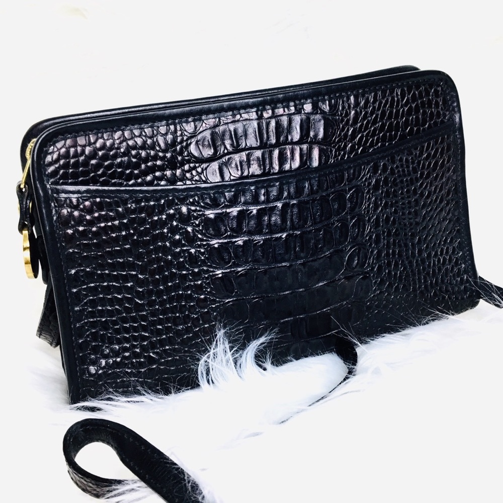 Brahmin Handbag Croc Leather Black Shoulder Strap